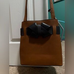 Who What Wear Brown Faux Leather Suede Bow Shoulder Bag Medium Tote Crossbody